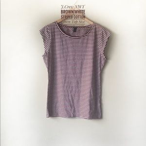 J.Crew Brown|White Striped Cap Sleeve Top Size L